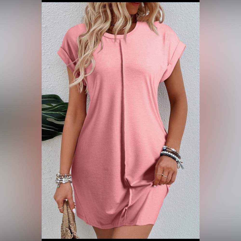 Rose Pink Out Seam Summer Stretch Mini Dress